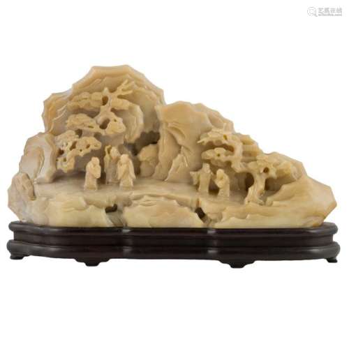 JADE CARVED LANDSCAPE MOUNTAIN ON STAND