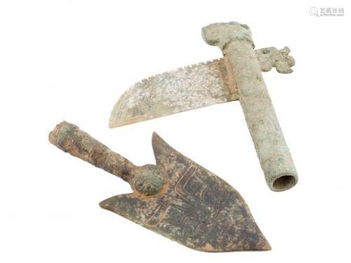 SET OF 2 ANTIQUE JADE CEREMONIAL AXE & SPEAR