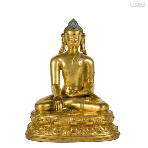 QING GILT BRONZE SEATED SAKHYAMUNI BUDDHA