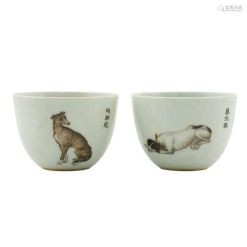 PAIR OF FAMILLE ROSE WHIPPETS BOWLS