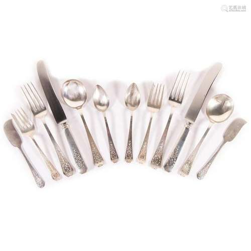 Twelve six piece settings of Gorham sterling flatware.