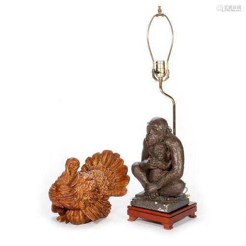 A Chimpanzee lamp and a turkey.