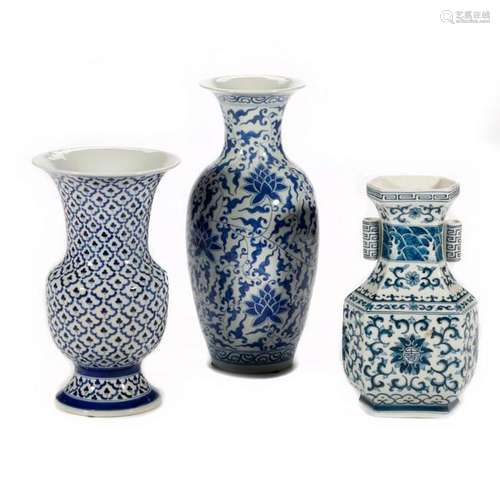 Three Chinese blue and white vases.