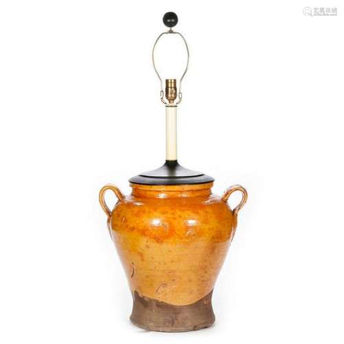 A French stoneware pot made into a lamp.