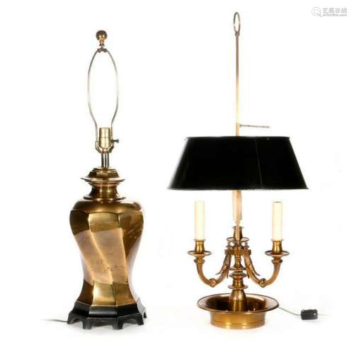 Two brass lamps.