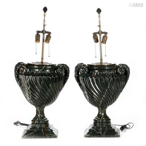 Pair of faux marble urn lamps.