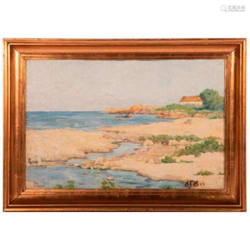 An oil on board coastal scene signed on lower right and