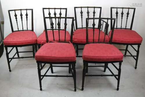 Set of Six Antique Rush-Seat Faux Bamboo Chairs