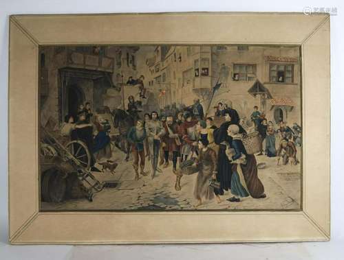 Continental School 19th C. Medieval Scene - W/C