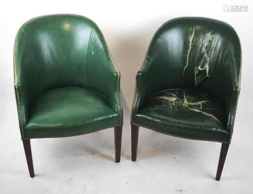 Pair of Green Leather Scoop Chairs