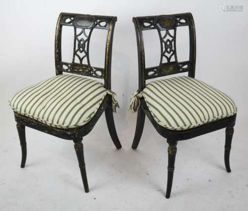 Pair Antique American Painted Side Chairs