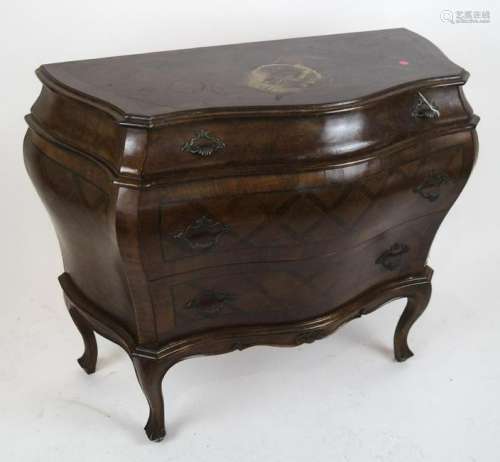 Continental Parquetry Inlaid Bombe Commode