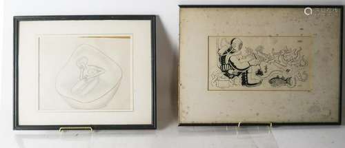 Two Works on Paper - Print, Drawing