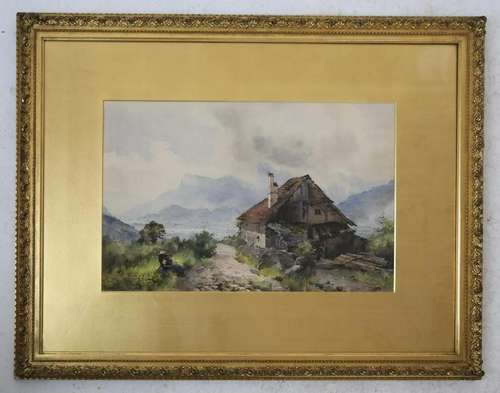 Reginald JONES: Mountain Figural Scene - W/C