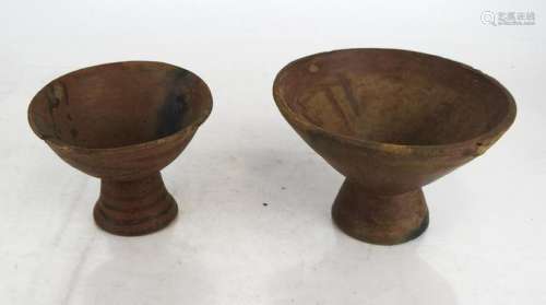 Two Mayan-Style Pottery Pedestal Bowls