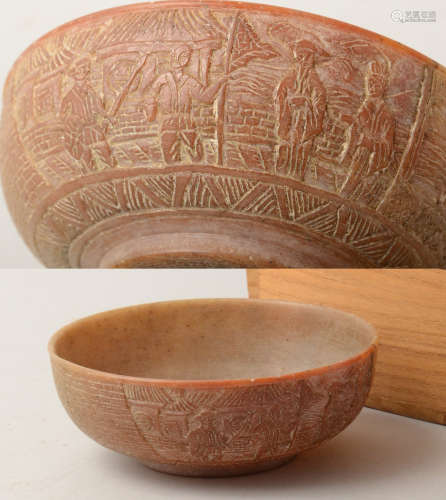清代壽山石雕人物紋碗