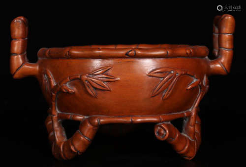 A HUANGYANG WOOD CARVED DOUBLE EAR CENSER