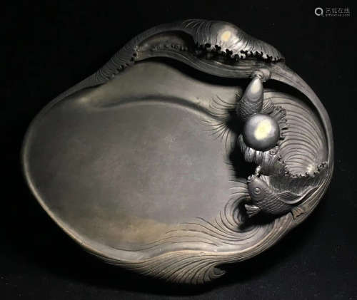 A DUAN STONE CARVED FISH PATTERN INK SLAB