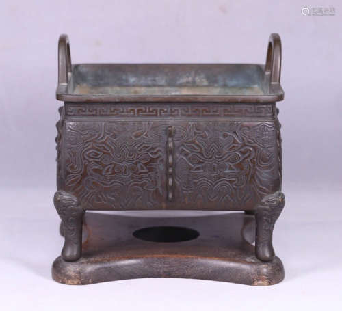 A BRONZE CASTED DING STYLE DOUBLE EAR CENSER