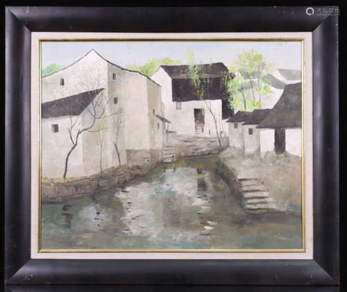 A JIANGNAN WATER TOWN PATTERN OIL PAINTING