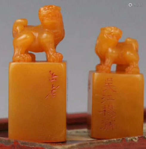 PAIR TIANHUANG STONE CARVED BEAST SHAPED SEAL