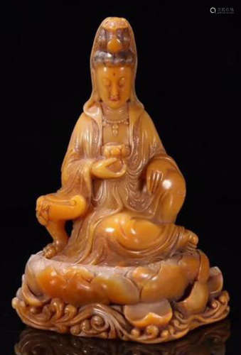 A TIANHUANG STONE CARVED GUANYIN BUDDHA