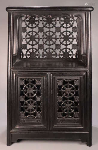 A XIAOYE ZITAN WOOD CARVED DOUBLE FLOOR BOOKCASE