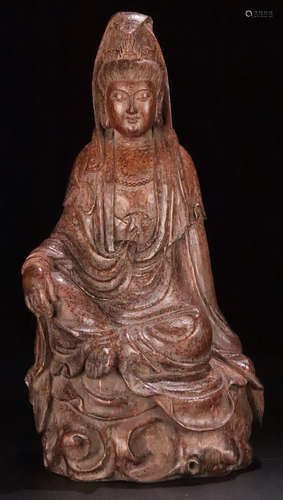 A BAMBOO CARVED GUANYIN BUDDHA PENDANT