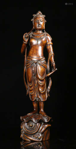 A CHENXIANG WOOD CARVED STAND GUANYIN BUDDHA