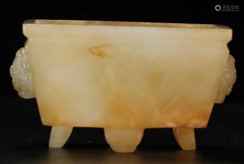 A HETIAN JADE CARVED BEAST PATTERN SQUARE CENSER
