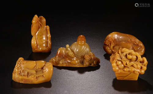 A SET OF  FIVE PICIES  TIANHUANG STONE DIFFERENT DESIGN  SEALS