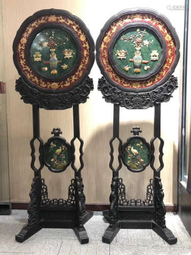 A PAIR OF SCREEN WITH BIRD AND FLOWER PATTERN
