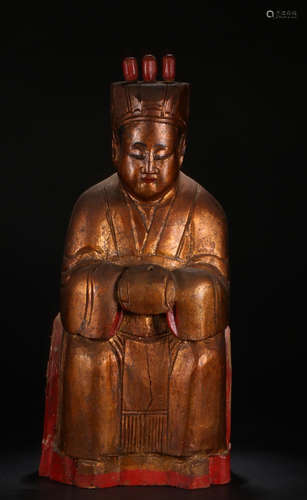 A WOOD PRAINTED CIVIL SERVANT FIGURE