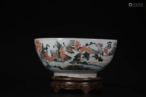 A THREE-COLOR BOWL WITH LANDSCAPE PATTERN