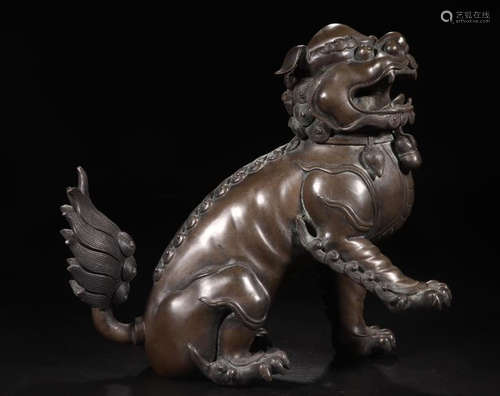 A BRONZE LION SHAPE CENSER