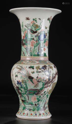 A WUCAI  PHOENIX PAINTED BIG MOUTH VASE