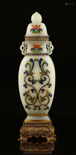 A HETIAN JADE FLOWER PATTERN  ENAMEL  VASE