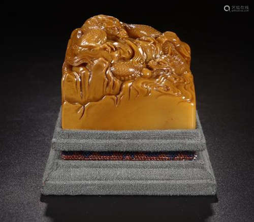 A SHOUSHAN STONE DRAGON  CARVED SQUARE SEAL