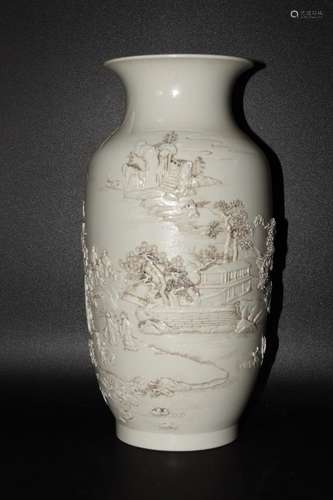 WANG BINRONG, CHINESE CARVED WHITE GLAZED VASE