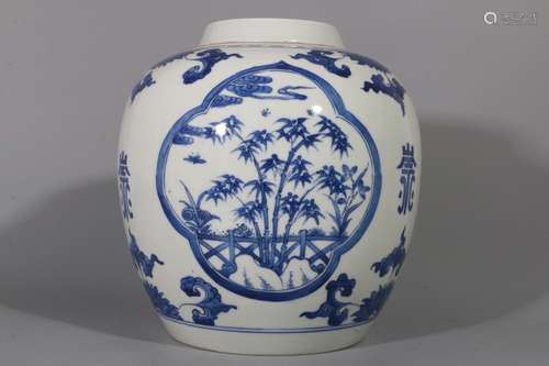 KANGXI MARK, CHINESE BLUE & WHITE JAR