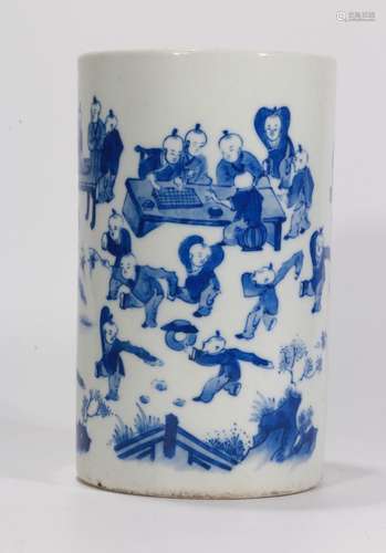 KANGXI MARK, CHINESE BLUE & WHITE BRUSHPOT