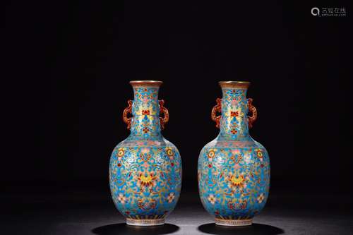 QIANLONG MARK, PAIR OF CHINESE FAMILLE ROSE VASE