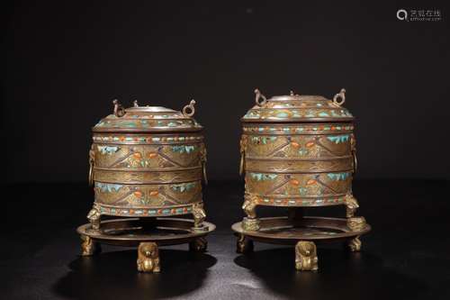 PAIR OF CHINESE GILT SILVER JAR W/ COVER