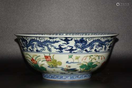 XUANDE MARK, CHINESE BLUE & WHITE WUCAI COLOR  BOWL, MING D.