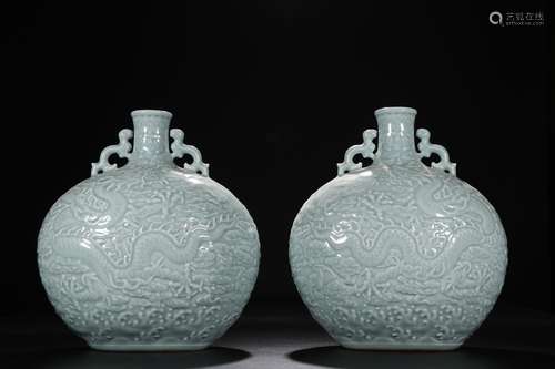 QIANLONG MARK, PAIR OF CHINESE CELADON GLAZED VASE