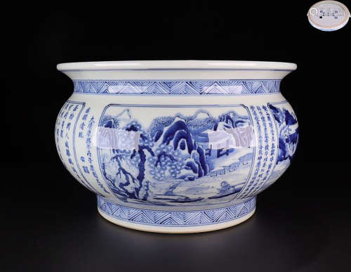 A BLUE& WHITE CHARACTER STORY& LANDSCAPE PATTERN BRUSH WASHER