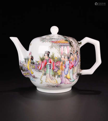 A FAMILLE ROSE CHARACTER STORY TEAPOT