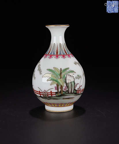 A PORCELAIN& ENAMELED LANDSCAPE PATTERN YUHUCHUNPING VASE