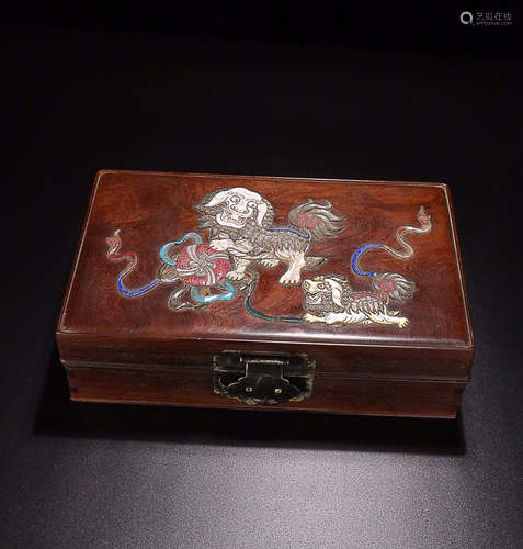 A HUANGHUALI WOOD LION PATTERN BOOK BOX