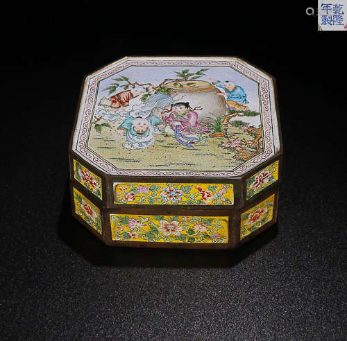 A CLOISONNE BOY CHARACTER STATIONERY BOX